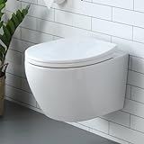 Wand WC Keramik Hänge WC Set Toilettemit abnehmbaren Deckel sitz mit Absenkautomatik...