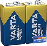 VARTA Batterien 9V Blockbatterie, 2 Stück, Longlife Power, Alkaline, für Rauchmelder, Brand- &...