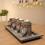 dszapaci Teelichthalter-Set Holz Tablett Landhaus Tischdekoration Windlicht Weihnachtsdekoration...