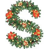 Weihnachtsgirlande, 2.7M Tannengirlande mit Blumen und Rote Beere, Weihnachtsdeko Innen Aussen...